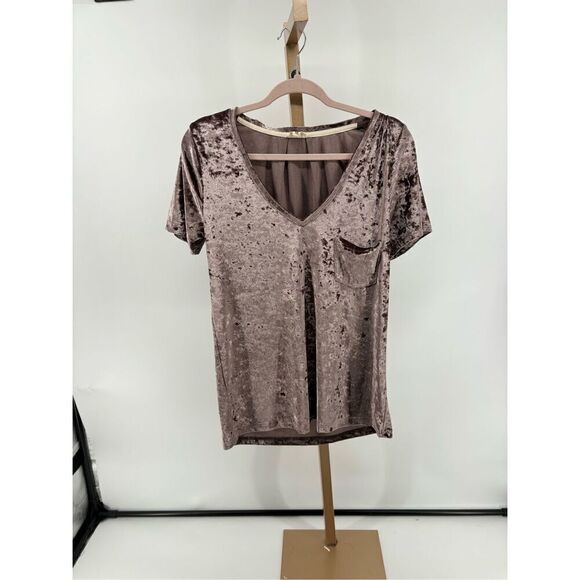 POL short sleeve v neck crushed velvet mauve t shirt size medium - Picture 5 of 11